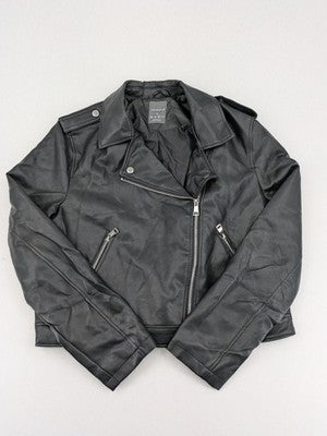 Primark black biker jacket faux leather asymmetrical zipper and shoulder epaulettes.