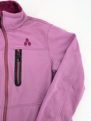 Nkd pink purple softshell jacket with fleece lining and high collar, visible wear marks.