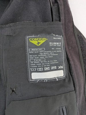 Condor grey softshell jacket with multiple pockets and adjustable hood, tactical outdoor design.