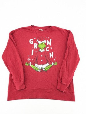 The Grinch red sweatshirt featuring large graphic of The Grinch in Santa suit