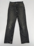 Levi's straight jeans faded black grey denim with iconic orange tab and five-pocket design.