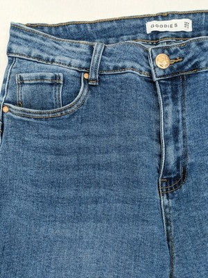 Goodies blue wide leg cropped jeans high rise raw hem classic 5-pocket design