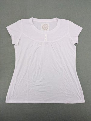 OPUS white Henley T-shirt with button placket and ribbed chest detail.