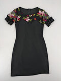 Elegante multi cocktail dress black floral embroidery illusion neckline ruffled mesh sleeves