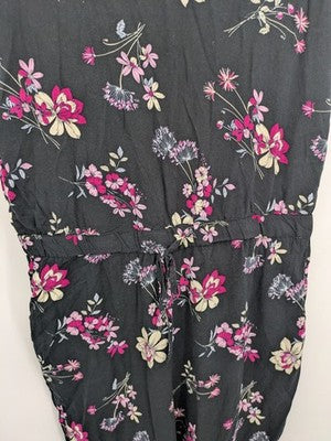 up2 fashion multi floral jumpsuit black sleeveless design with waist drawstring and keyhole back