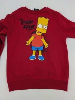 The Simpsons red sweatshirt featuring Bart Simpson graphics and classic crew neck design.