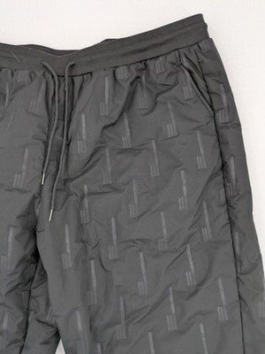 GEF grey loungewear joggers quilted design, fleece-lined, elastic waistband with drawstring.
