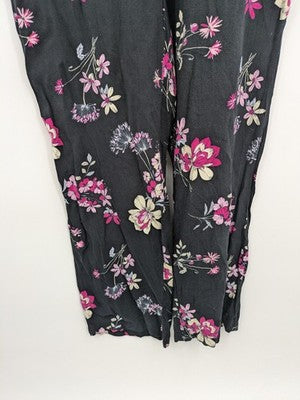 up2 fashion multi floral jumpsuit black sleeveless design with waist drawstring and keyhole back