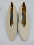 Pancaldi high heels beige suede vintage design with pointed toe and leather sole.
