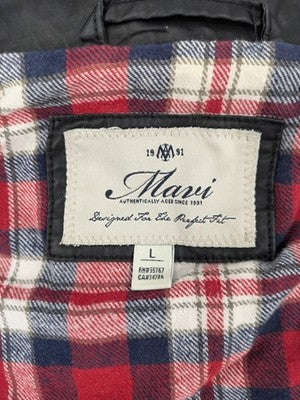 Mavi parka coat black waxed cotton check flannel lining four front pockets