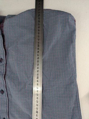 Engbers long-sleeve shirt grey checkered pattern with red accents and logo embroidery.