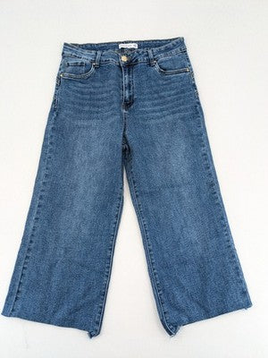 Goodies blue wide leg cropped jeans high rise raw hem classic 5-pocket design