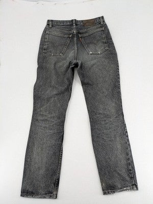 Levi's straight jeans faded black grey denim with iconic orange tab and five-pocket design.