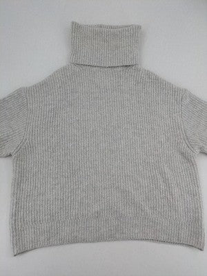 Zara Knit grey oversized roll neck jumper with ribbed texture and soft wool blend.