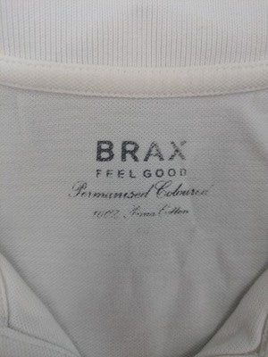 BRAX white polo shirt short sleeve 100% Pima cotton with embroidered logo and button placket.
