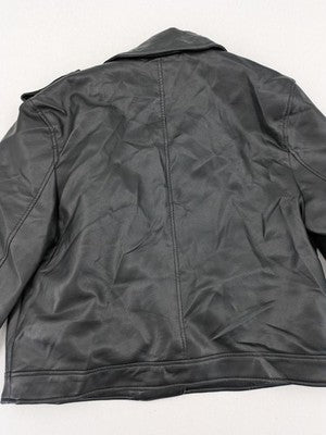 Primark black biker jacket faux leather asymmetrical zipper and shoulder epaulettes.