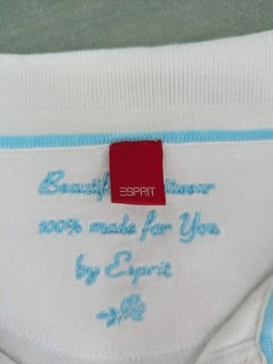 Esprit blue long sleeve polo shirt with Henley button placket and side slits.
