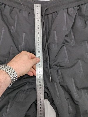 GEF grey loungewear joggers quilted design, fleece-lined, elastic waistband with drawstring.