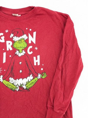 The Grinch red sweatshirt featuring large graphic of The Grinch in Santa suit
