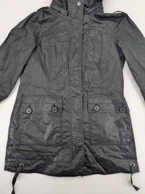Mavi parka coat black waxed cotton check flannel lining four front pockets
