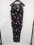 up2 fashion multi floral jumpsuit black sleeveless design with waist drawstring and keyhole back