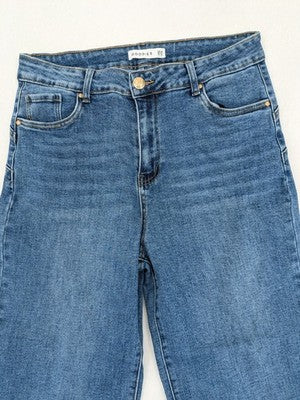 Goodies blue wide leg cropped jeans high rise raw hem classic 5-pocket design