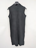 ONLY knit jumper black sleeveless with ribbed stand-up collar and side slits.