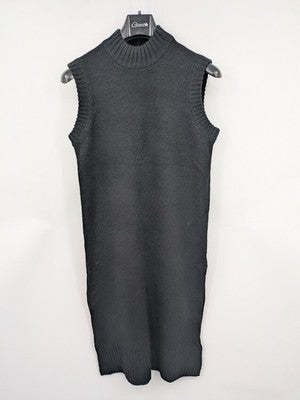 ONLY knit jumper black sleeveless with ribbed stand-up collar and side slits.