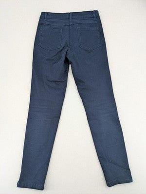 Up Fashion navy pants skinny fit 5-pocket design with ankle slit and stretch material.