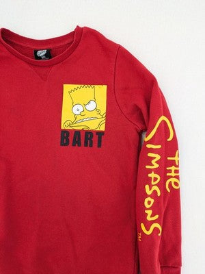 The Simpsons red sweatshirt featuring Bart Simpson graphics and classic crew neck design.
