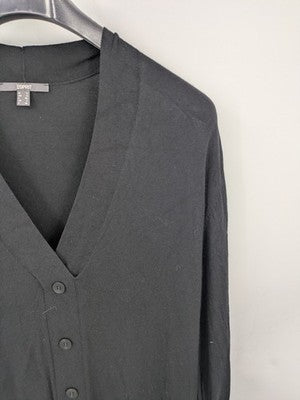 Esprit black knit jumper with button placket and deep V-neck, made from LENZING™ ECOVERO™ viscose.
