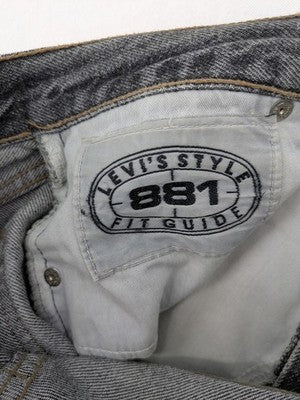 Levi's straight jeans faded black grey denim with iconic orange tab and five-pocket design.