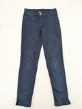 Up Fashion navy pants skinny fit 5-pocket design with ankle slit and stretch material.