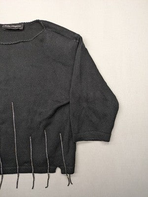 Anita black knit jumper with 3/4 sleeves, silver rhinestone accents and fringe hem.