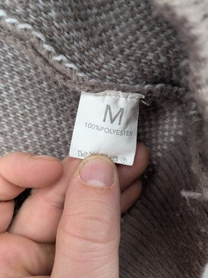 Minouu brown long cardigan with hood, featuring logo design and front pockets.