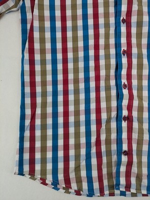 Sovrano short sleeve shirt multi check pattern with contrasting red and white double collar