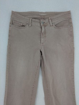 Cambio straight leg jeans beige with classic five-pocket design and zipper fly.