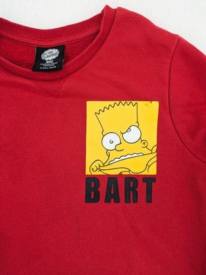 The Simpsons red sweatshirt featuring Bart Simpson graphics and classic crew neck design.