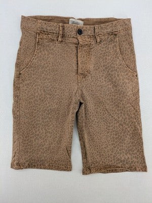 Bershka beige brown shorts allover leopard print, button fly, cotton stretch material.