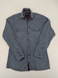 Engbers long-sleeve shirt grey checkered pattern with red accents and logo embroidery.