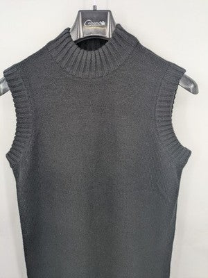 ONLY knit jumper black sleeveless with ribbed stand-up collar and side slits.
