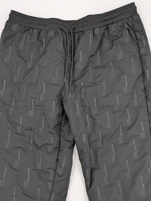 GEF grey loungewear joggers quilted design, fleece-lined, elastic waistband with drawstring.