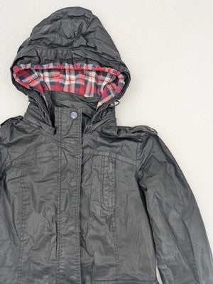 Mavi parka coat black waxed cotton check flannel lining four front pockets