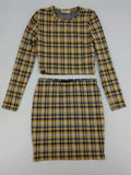 FB Sister co-ords multi-coloured checkered pattern crop top and mini skirt set.