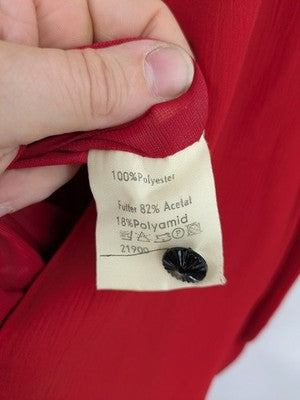 Yessica red vintage dress 80s style with long puff sleeves and pleated skirt.
