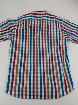 Sovrano short sleeve shirt multi check pattern with contrasting red and white double collar