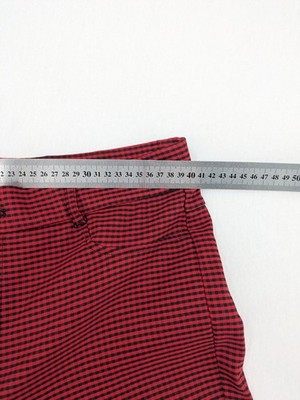Zara red and black gingham check slim fit stretch pants with elastic blend material.