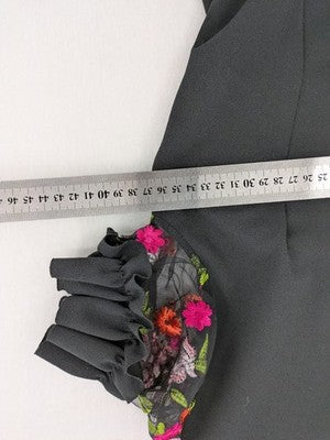 Elegante multi cocktail dress black floral embroidery illusion neckline ruffled mesh sleeves