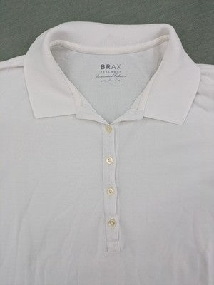 BRAX white polo shirt short sleeve 100% Pima cotton with embroidered logo and button placket.