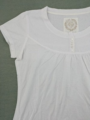 OPUS white Henley T-shirt with button placket and ribbed chest detail.